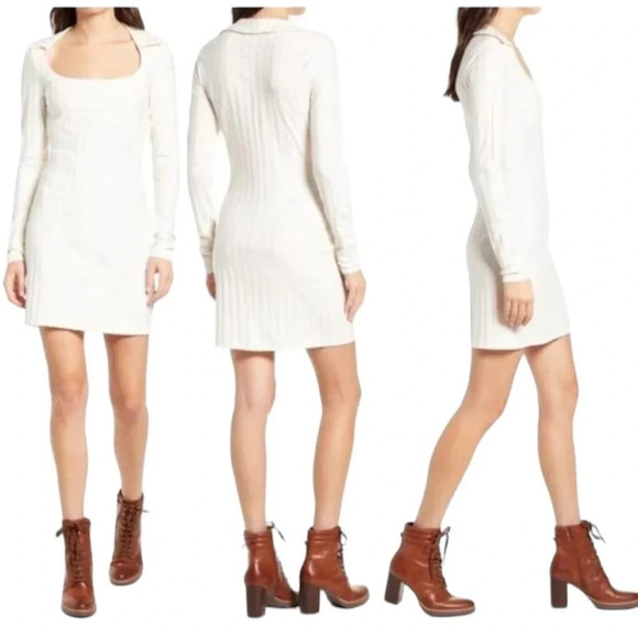 NWT Reformation Vittoria Rib Long Sleeve Collared Knit Dress Ivory Size S - Picture 1 of 11
